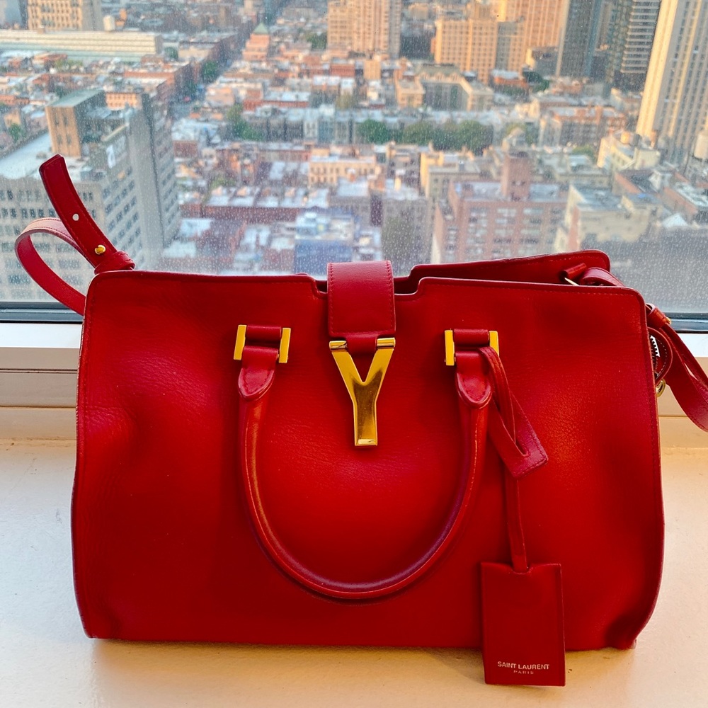 Saint Laurent  SMALL CABAS Y BAG IN RED LEATHER